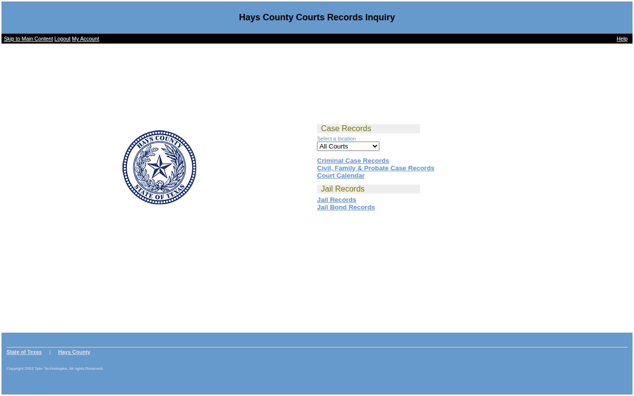 Hays County Tyler Public Access court and jail records portal